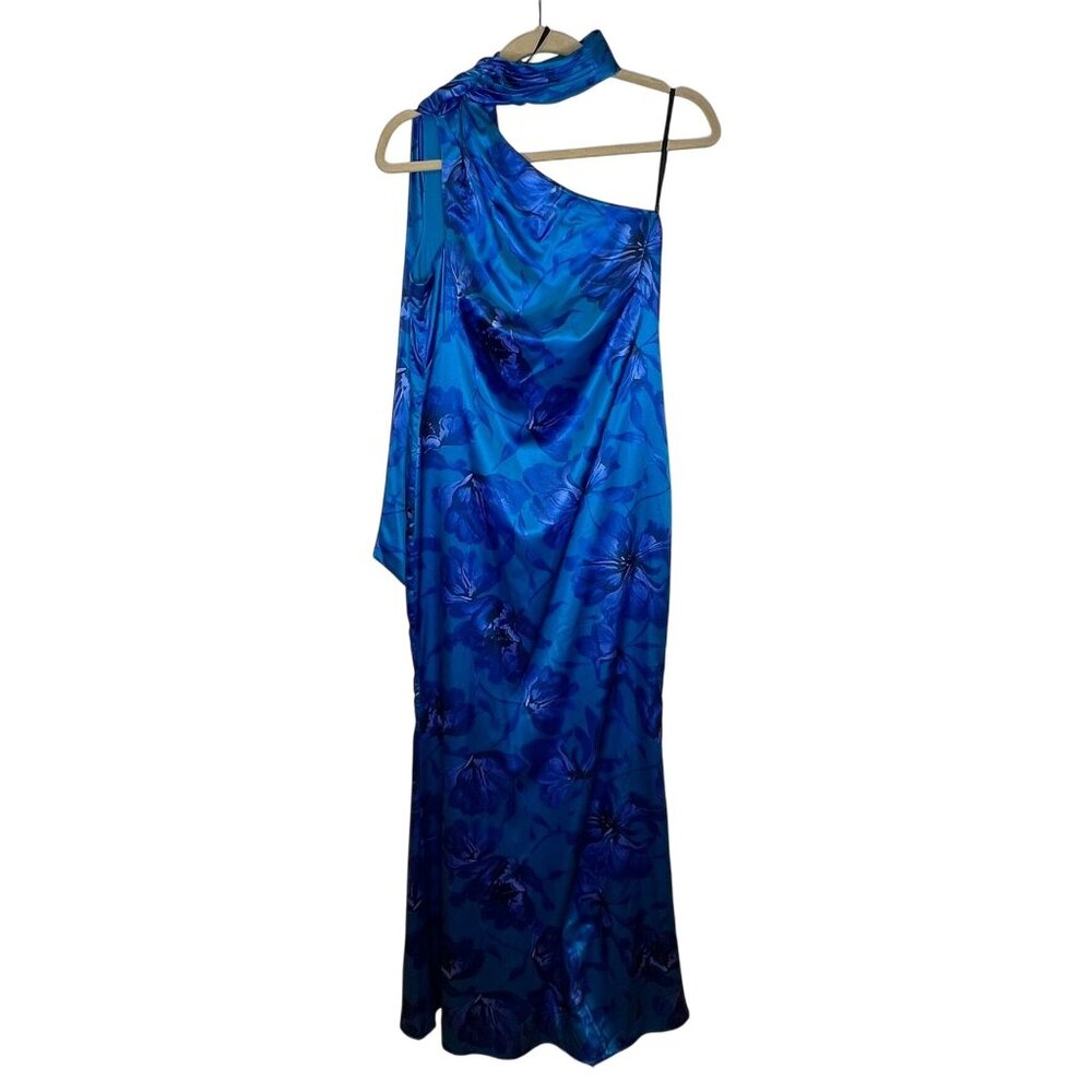 Vince Camuto Blue Floral Mock Neck One-Shoulder Gown Size 8 NWT